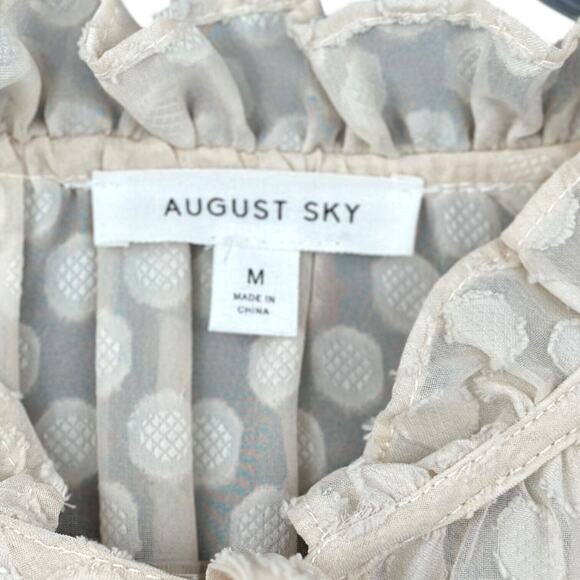 August‎ Sky Cream Polka Dot Long Sleeve Ruffled Tie-Neck Blouse Victorian Medium - Picture 3 of 7